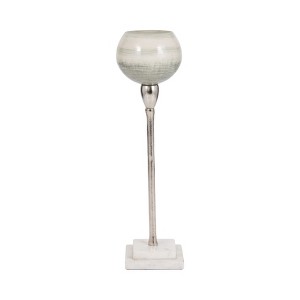 Modern Metal Glass Stone Aluminum Pillar and Taper Holder Decorative Candle Stand Contemporary Single Accent Piece - 1 of 4