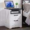 Farmhouse Nightstand with Charging Station, 2 AC Outlets & 2 USB Ports, Industrial Bedside Table with 2 Drawers for Bedroom, Rustic Night Stand - 3 of 4