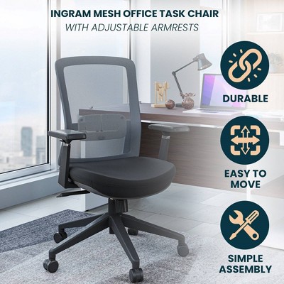 Gray Mesh Adjustable Task Chair with Swivel and Fabric Seat