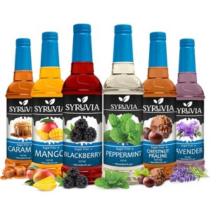 Syruvia Sugar Free Coffee Flavors Variety Pack: Caramel, Mango, Blackberry, Peppermint, Chestnut Praline & Lavender 25.4 fl oz Syrup - 1 of 4