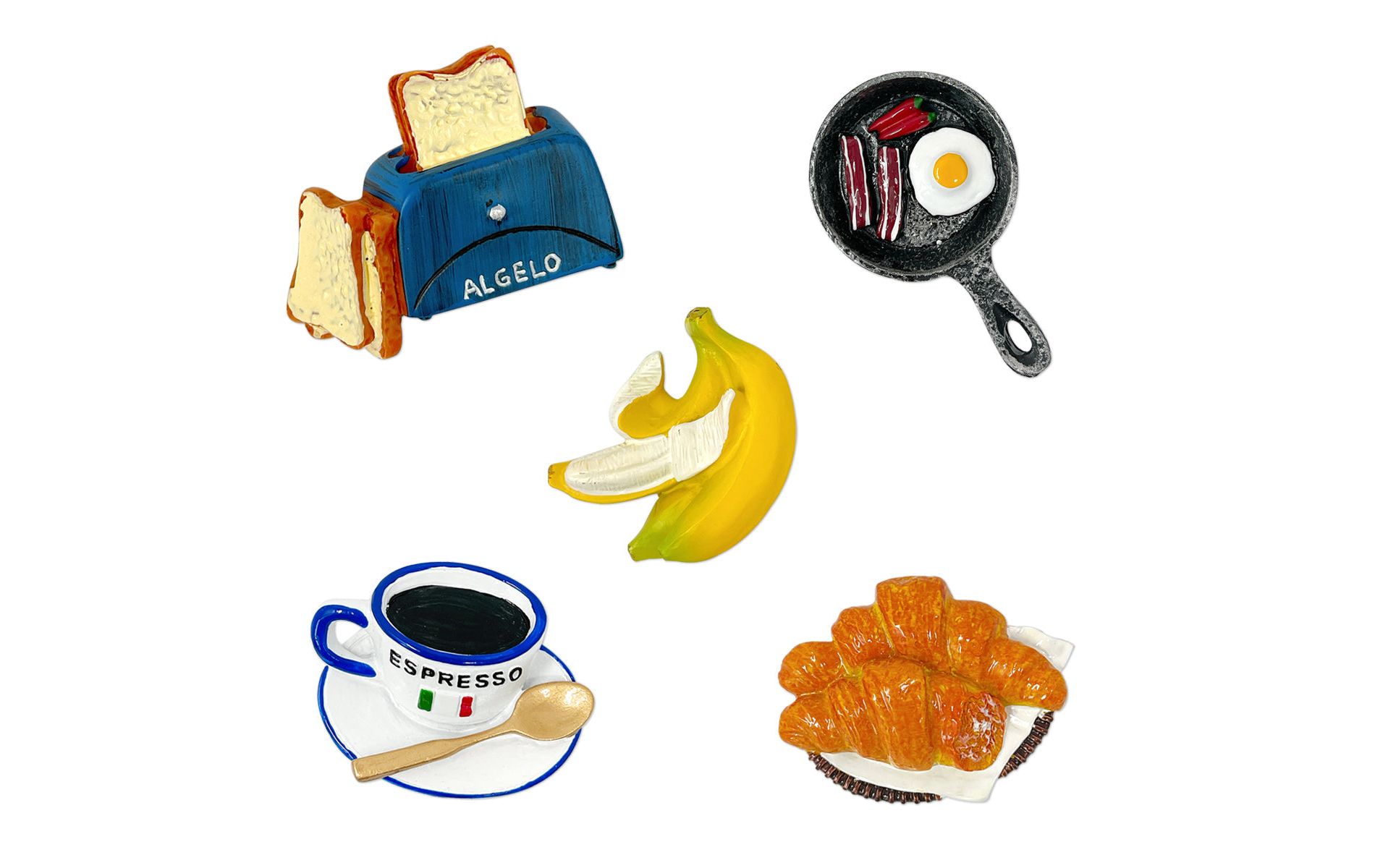 Wrapables 3D Resin Fridge Magnets, Food Simulation Refrigerator Magnets for Kitchen (Set of 5), Breakfast