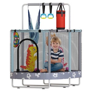 Hooseng 60" Oval Trampoline for Kids, 5 FT Indoor & Outdoor Toddler Trampoline with Safety Enclosure, Adjustable Gymnastics Bar, Swing & Toys - 1 of 4