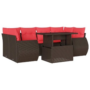vidaXL 7 Piece Garden Sofa Set with Cushions Brown Poly Rattan - Brown without storage - 1 of 4