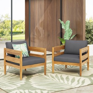 Christopher Knight Home Fritz Outdoor Rustic Upholstered Club Chair with Slat Paneling (Set of 2) - 1 of 4