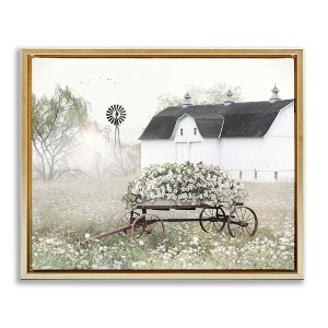 Stupell Industries Endearing Vintage Flower Wagon Floating Frame Canvas Art, Gold, 31" x 25" - 1 of 4