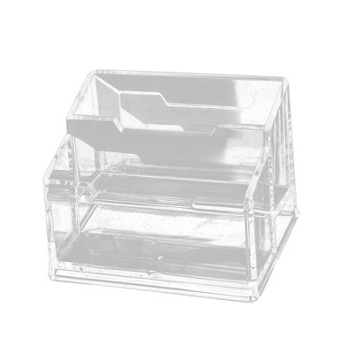 Unique Bargains Office Transparent 2-Tier Business Name Card Organizer Display Stand Holder