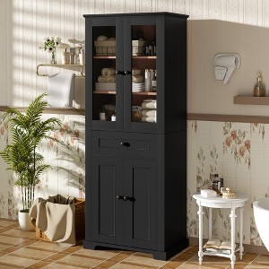 KWPZQEB 67.2" Bathroom Cabinet, Modern Narrow Storage Unit with Glass Door&Drawer, Slim Freestanding Cabinet with Dual Door Storage Racks for Bathroom - 1 of 4
