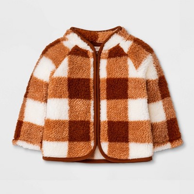 Baby Boys' Buffalo Faux Fur Sherpa Check Zip-Up Jacket - Cat & Jack™ Rust 0-3M