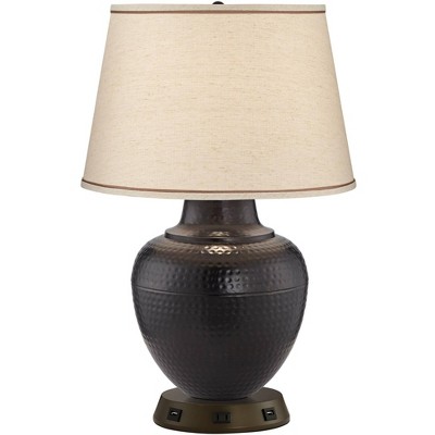 Barnes and Ivy Southwestern Table Lamp with USB and AC Power Outlet Workstation Charging Base Hammered Bronze Living Room Bedroom