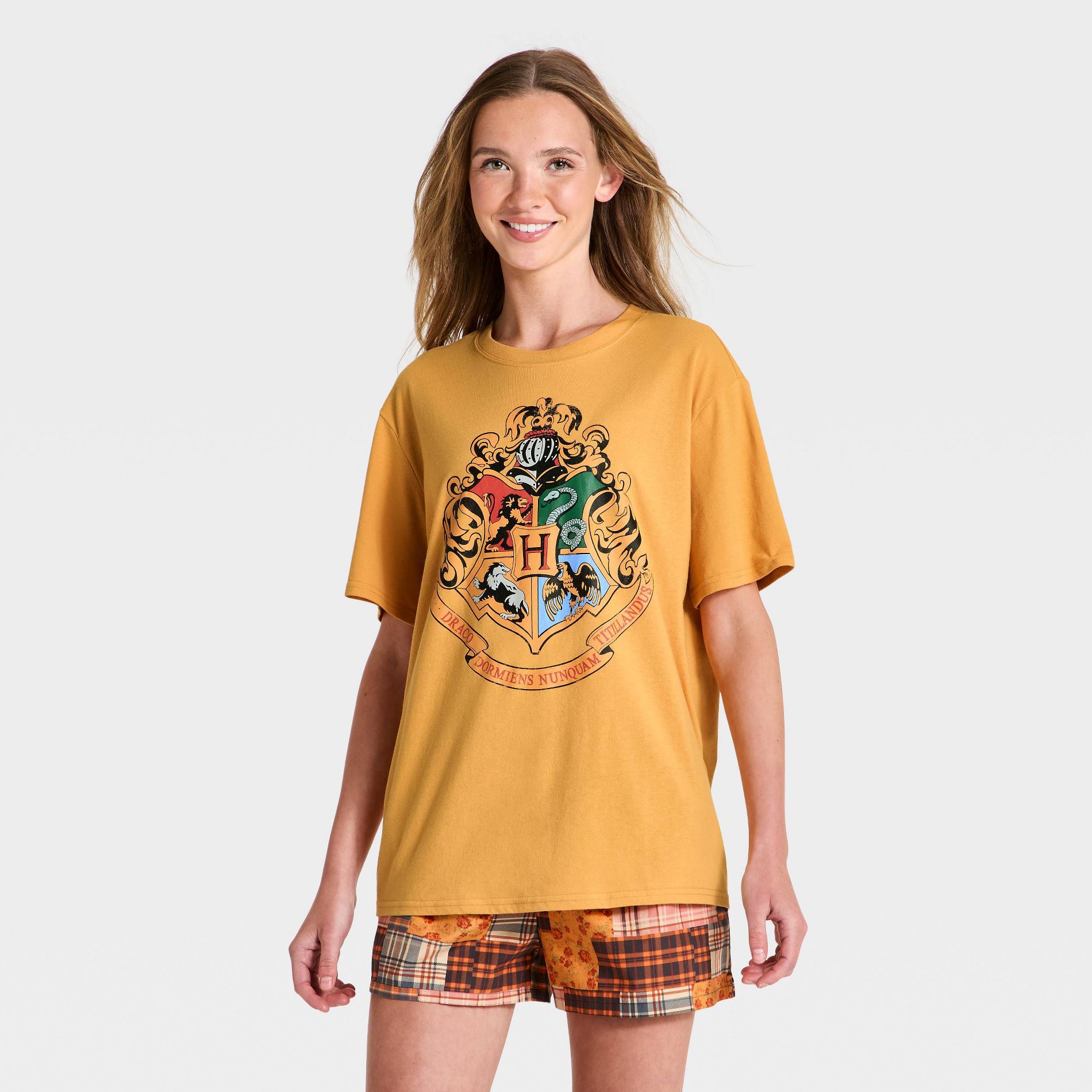 Women's Harry Potter Oversized Tshirt and Shorts Graphic Pajama Set - Yellow