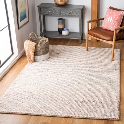 Ivory and Pink Handwoven Wool Rectangular Rug, 3' x 5'