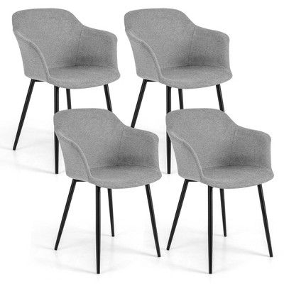 Costway Set of 4 Dining Chairs Upholstered Accent Side with Backrest & Armrest Off-white/Beige/Grey