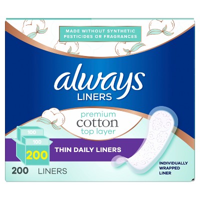 Always Pure Cotton Thin Daily Light Regular Panty Liner - 200ct
