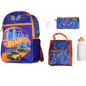 Hot Wheels 5 Piece Backpack Race Car Design Tote Bag Set Multicolored - 1 of 4
