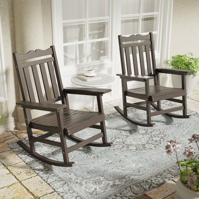 Sonkuki Patio Outdoor 2-Piece Adirondack Rocking Chairs with Big Armrests, Weather Resistant, Easy Installation, Lawn and Backyard