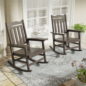Sonkuki Patio Outdoor 2-Piece Adirondack Rocking Chairs with Big Armrests, Weather Resistant, Easy Installation, Lawn and Backyard - 1 of 4