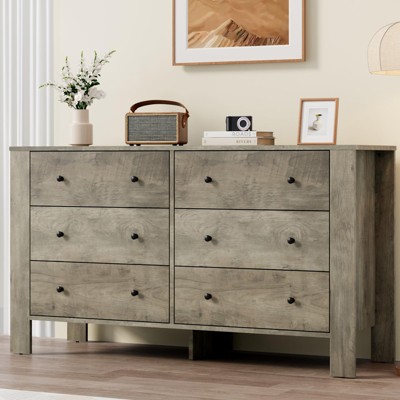 Grey 6 Drawer Dresser for Bedroom, 50in Wide Modern 6 Chests of Drawers with 4 Sturdy Support Legs for Bedroom Entryway Hallway Home Office