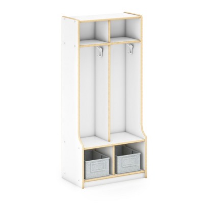 Guidecraft EdQ 2-Section Wooden Storage Locker with Bench Seat for Classroom, Kids Cubby Organizer with Shelves and Hooks for Coats