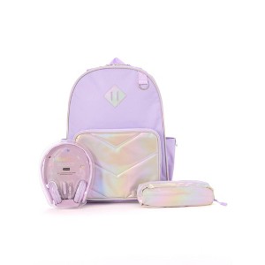 Locker Club Kids' 16L Nylon Backpack with Headphone Pencil Pouch - Lavender: Lightweight School Bag - 1 of 4