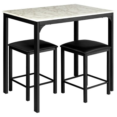 Tangkula 3 Pieces Counter Height Table Set 2 Chairs Bar Dining Room Faux Marble