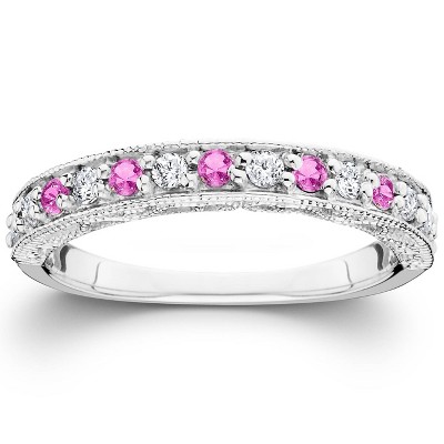 Pompeii3 1/2ct Pink Topaz & Diamond Vintage Wedding Ring 14K White Gold