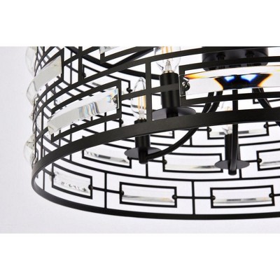 Kennedy Black Iron and Crystal Drum Pendant Light