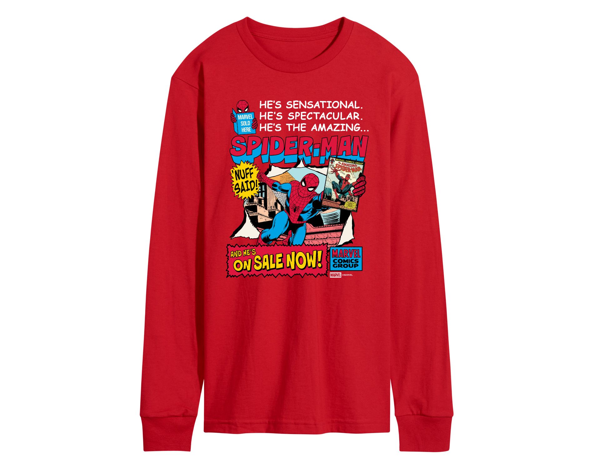 Men's Marvel Spider-Man He's Sensational Comic Long Sleeve Graphic T-Shirt - Red - 2 X-Large
