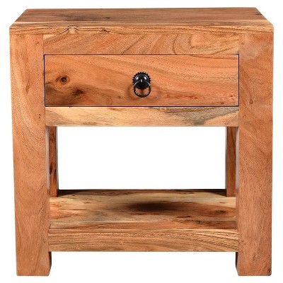 Ajmer Solid Wood Nightstand with 1 Drawer Brown - Timbergirl