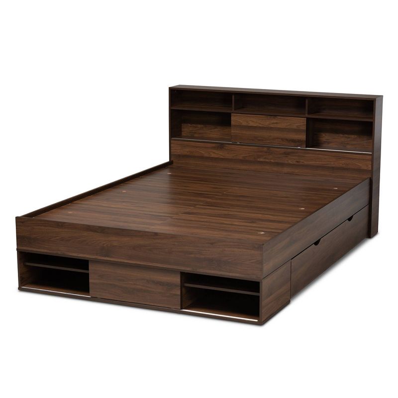 Queen 1 Drawer Tristan Wood Platform Storage Bed with Shelves Dark Brown - Baxton Studio, 5 of 15