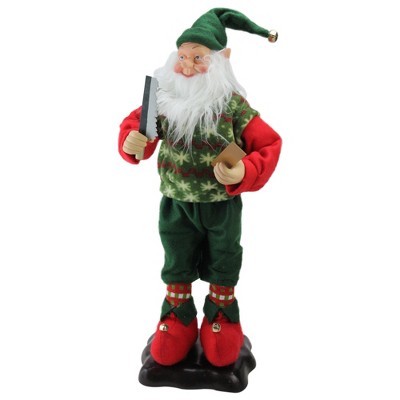 LB International 24" Green and Red Animated Festive Tinkering Tom the Wood Smith Christmas Elf