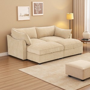 78.7" Chenille Modular Sleeper Sectional Sofa Bed with Storage Ottomans & Drawers Under Each Seat - 1 of 4