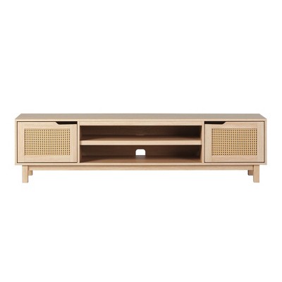 NicBex TV Stands for 80 inch TV,Modern Rattan Entertainment Center with 2 Cabinets and 2 Shelves,TV Console for Living Room,Bedroom,Home,Light Brown