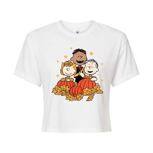 Women's - Peanuts - Pumpkin Trio Cropped Graphic T-Shirt - 1 of 4