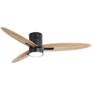 TOBILI 56 Inch Modern Design Flush Mount Ceiling Fan with Light and 3 Solid Wood Blades Reversible DC Motor Black for Living Room - 1 of 4