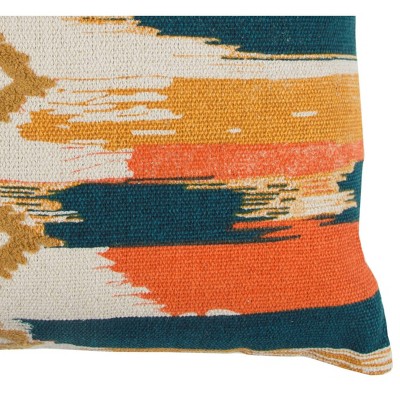 20" Square Navy and Gold Embroidered Ikat Cotton Pillow