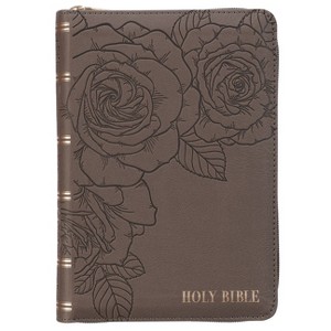 KJV Bible Compact Faux Leather LP Gray W/Zipper - (Leather Bound) - 1 of 1