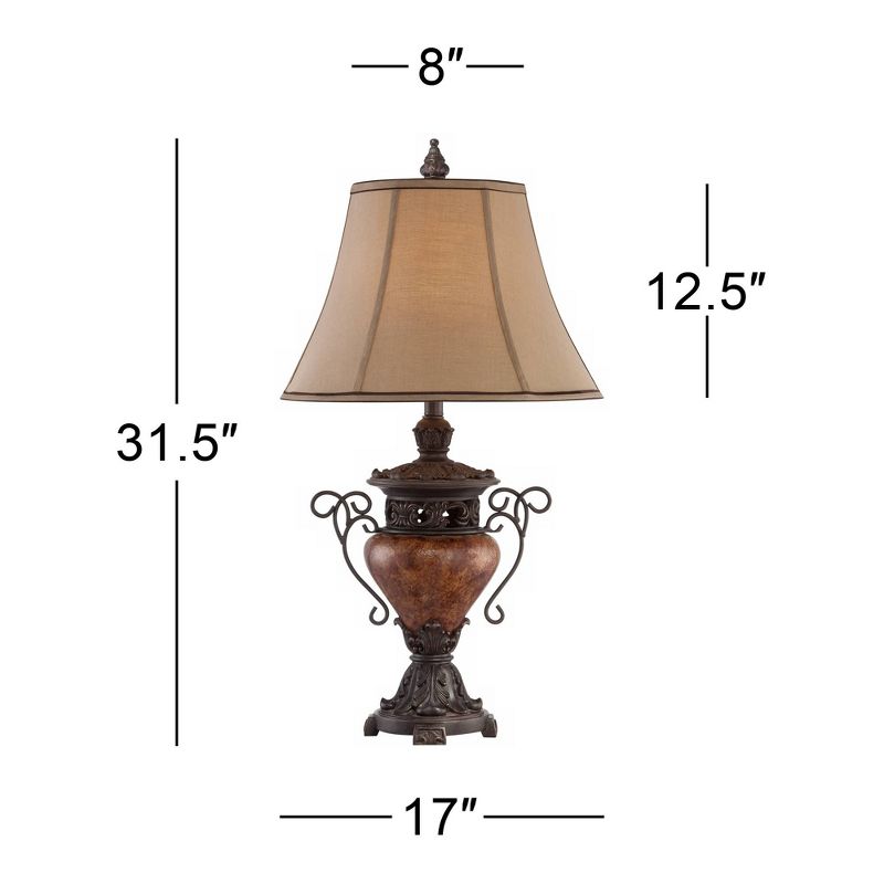 Regency Hill Traditional Table Lamp 31.5" Tall Bronze Crackle Urn Faux Silk Bell Shade for Living Room Family Bedroom Bedside Nightstand, 4 of 9