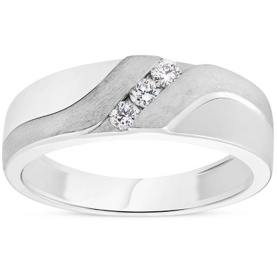 Pompeii3 Mens 1/5ct White Gold Diamond 6.5mm Brushed Wedding Curve Anniversary Band