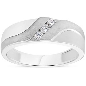 Pompeii3 Mens 1/5ct White Gold Diamond 6.5mm Brushed Wedding Curve Anniversary Band - 1 of 4