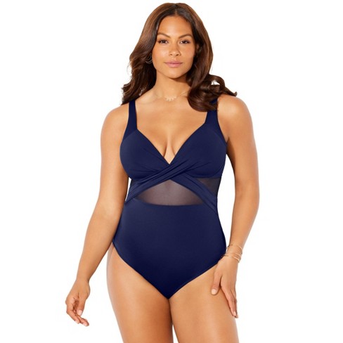 Swimsuits For All Women's Plus Size Lace Plunge One Piece Swimsuit