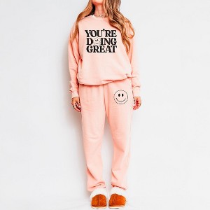 Simply Sage Market Women's You're Doing Great Smiley Face Graphic Lightweight Garment Dyed Set - 1 of 4
