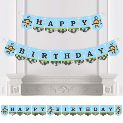 Big Dot of Happiness Blue Monkey Boy - Birthday Party Bunting Banner - Blue Party Decorations - Happy Birthday