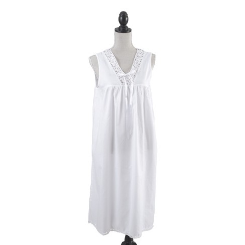 Saro Lifestyle Embroidered Womens Cotton Nightgown, White, Large : Target