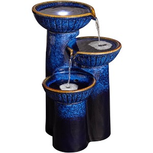 3-Bowl 26 3/4" High Large Modern Outdoor Decor Blue Cobalt Ceramic Floor Fountain with Light LED Waterfall Outside Garden Patio Yard - 1 of 4