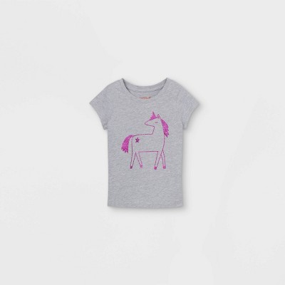 Haut Licorne Fille Carter's Taille 7 - Gris Et Rose Pailleté, Manches Courtes, Coton