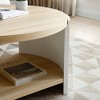 Chic Crate - Luxurious 31" Round Coffee Table with Rustic Wood Design and Storage Shelf - Natural Color and White Accent for Home Furniture - 3 of 4