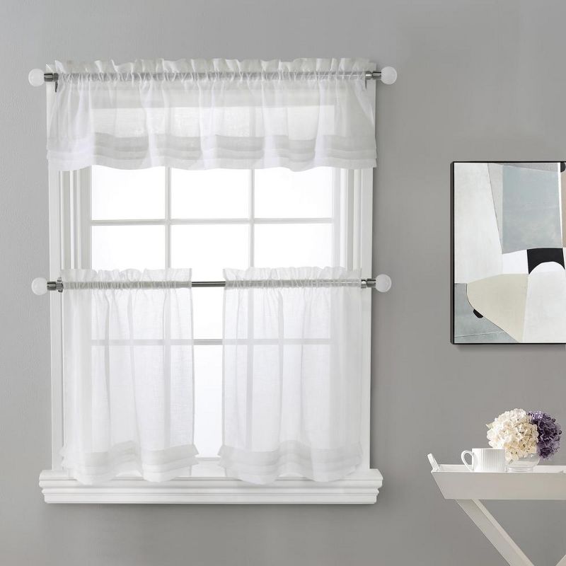 Habitat Cote D' Azure Sheer Rod Pocket 3 Piece Curtain Tiers and Valance Set 52" x 24" White, 2 of 6