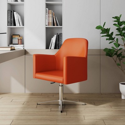 White Faux Leather Swivel Accent Chair with Metal Base