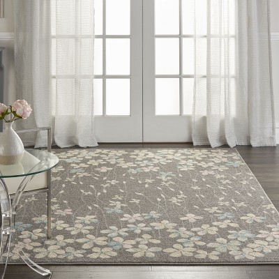 Elysian Blooms Easy-Care Grey/Beige Floral Area Rug 5' x 7'