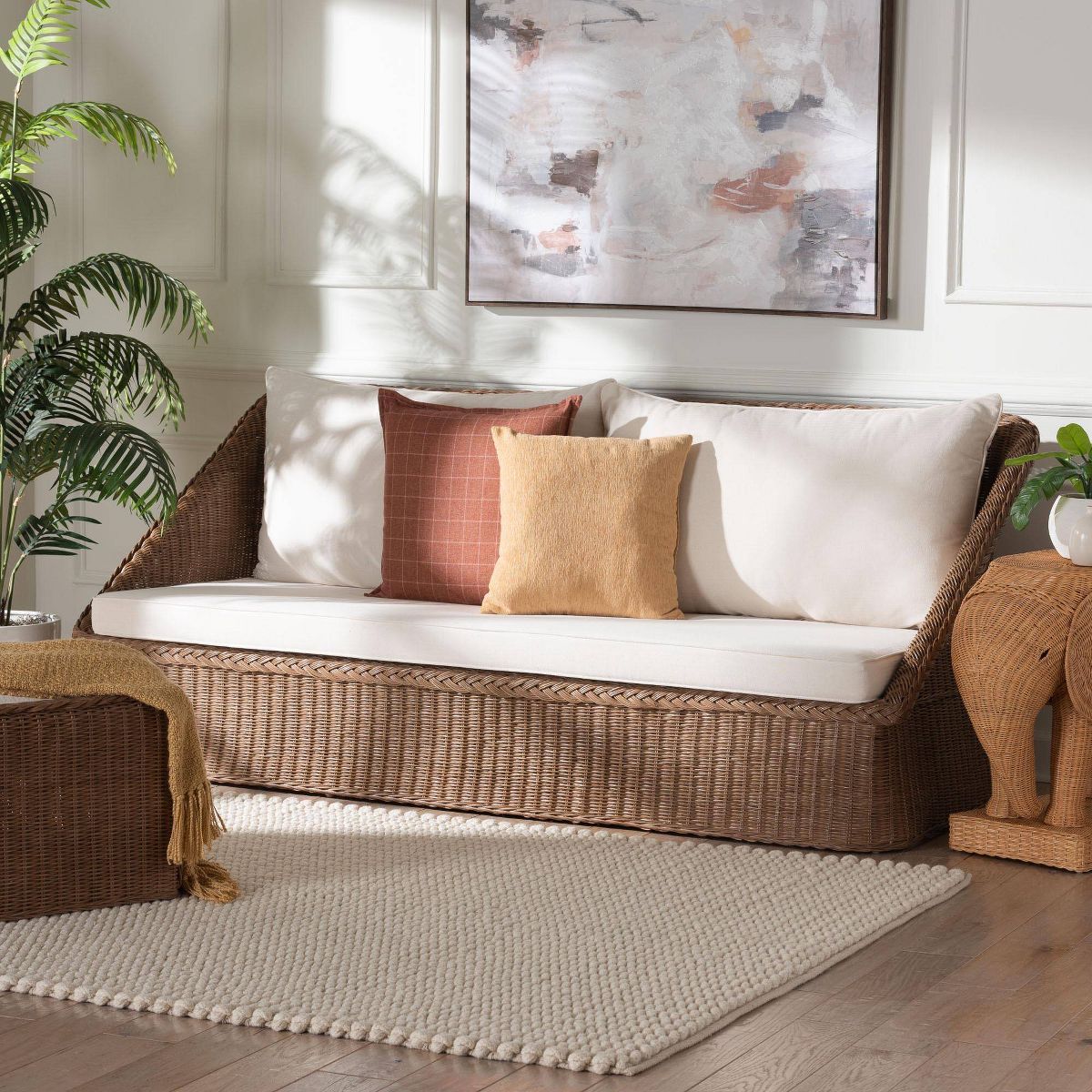 bali & pari Derris Bohemian Braided Rattan Sofa Peanut Brown - thumbnail 3